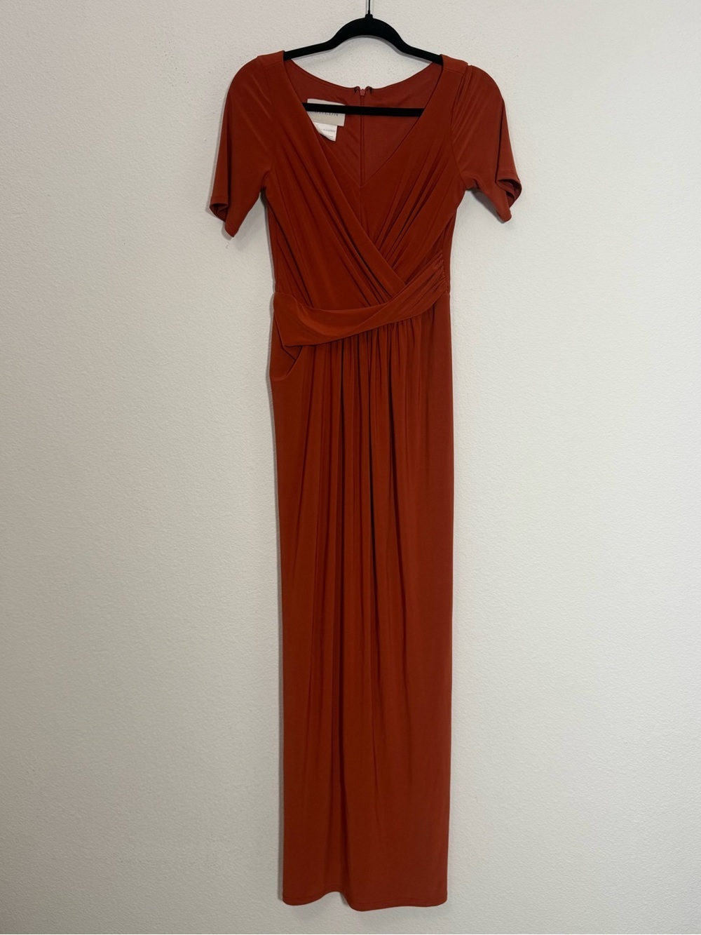 BHLDN Rust Terracotta Ruched Faux Wrap Maxi‎ Dress Formal Wedding Guest US 4